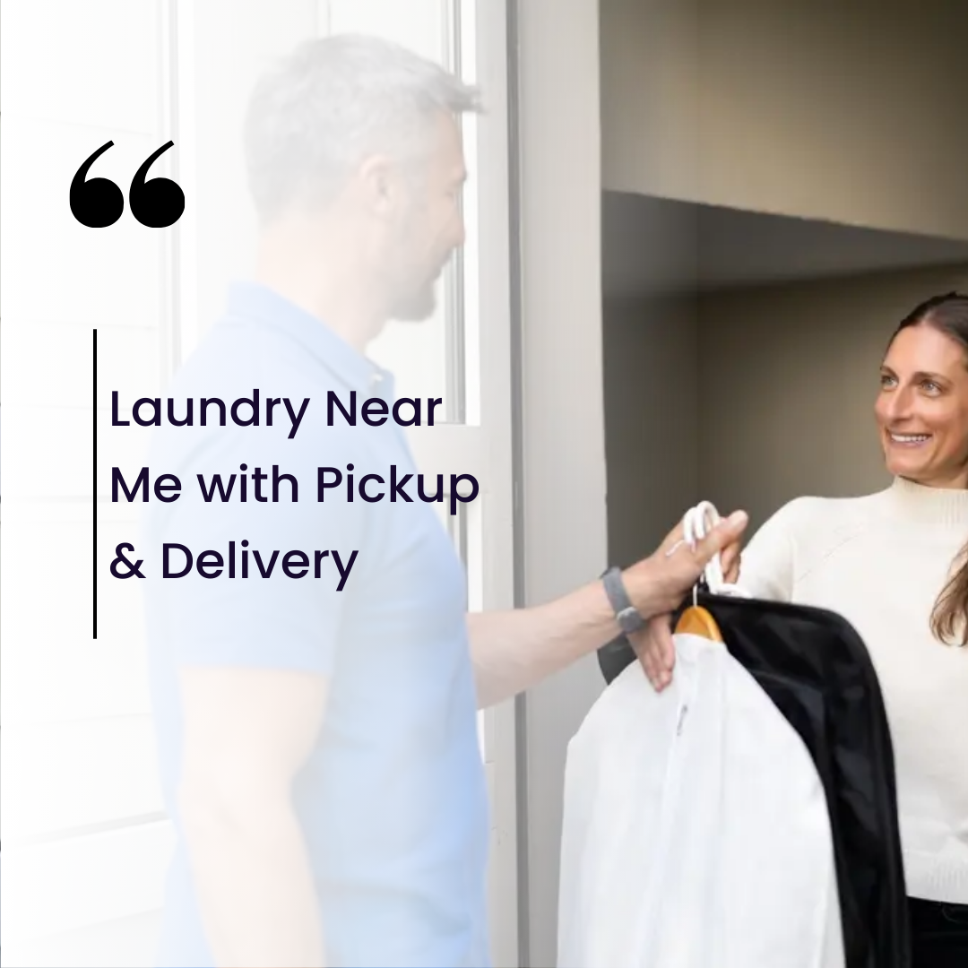 Delivery person handing over freshly laundered clothes to a customer at their doorstep.