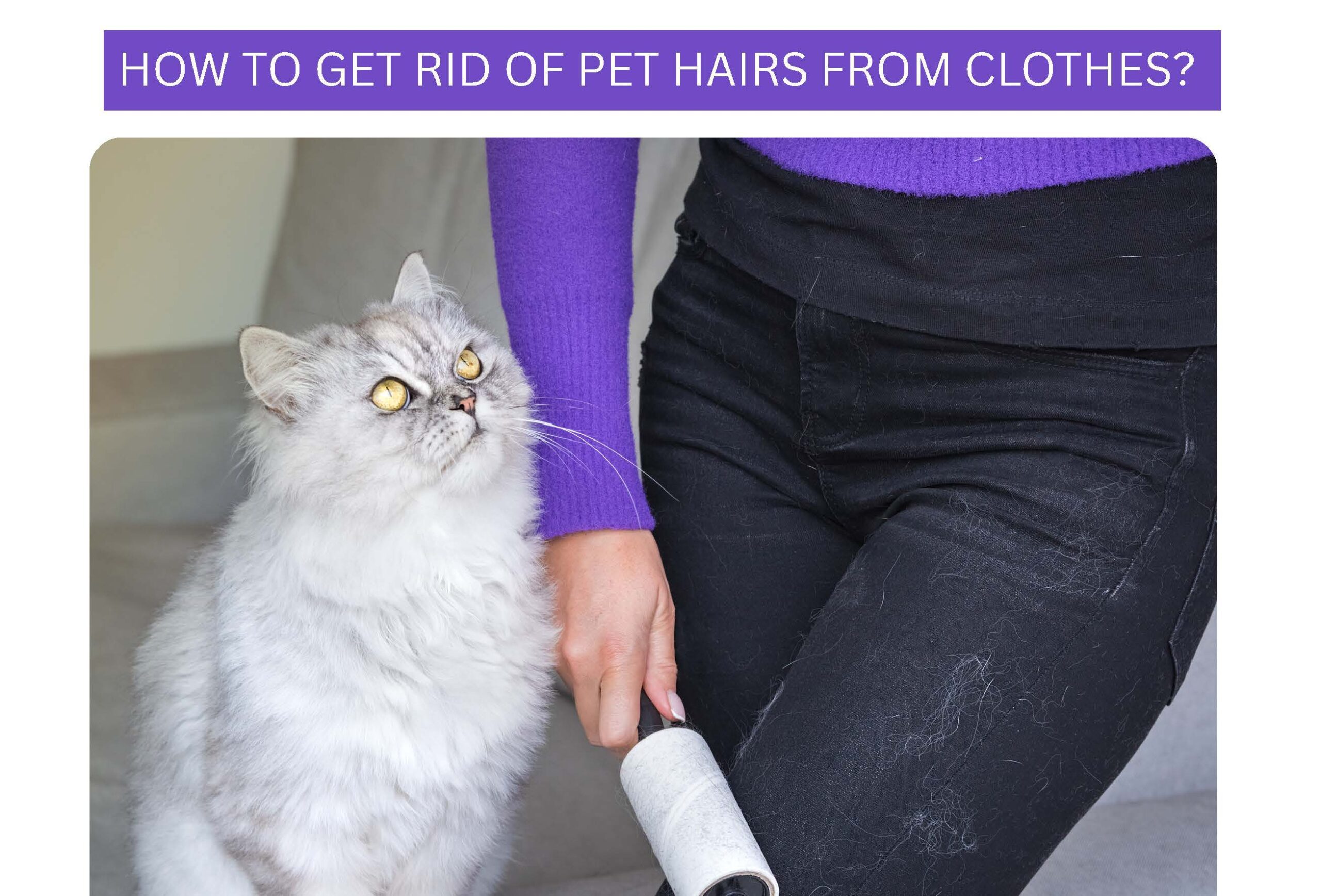 Person using a lint roller to remove pet hair from a sweater.
